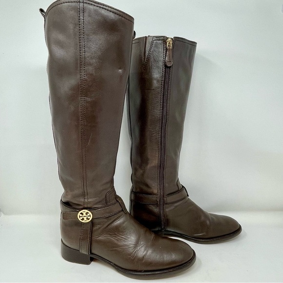 Tory Burch Brown Leather Ridding Boots Size 7 - Picture 1 of 2